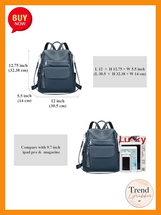 Genuine Leather Backpack Purse Convertible Shoulder Bag Multi-Pocket Front Flap